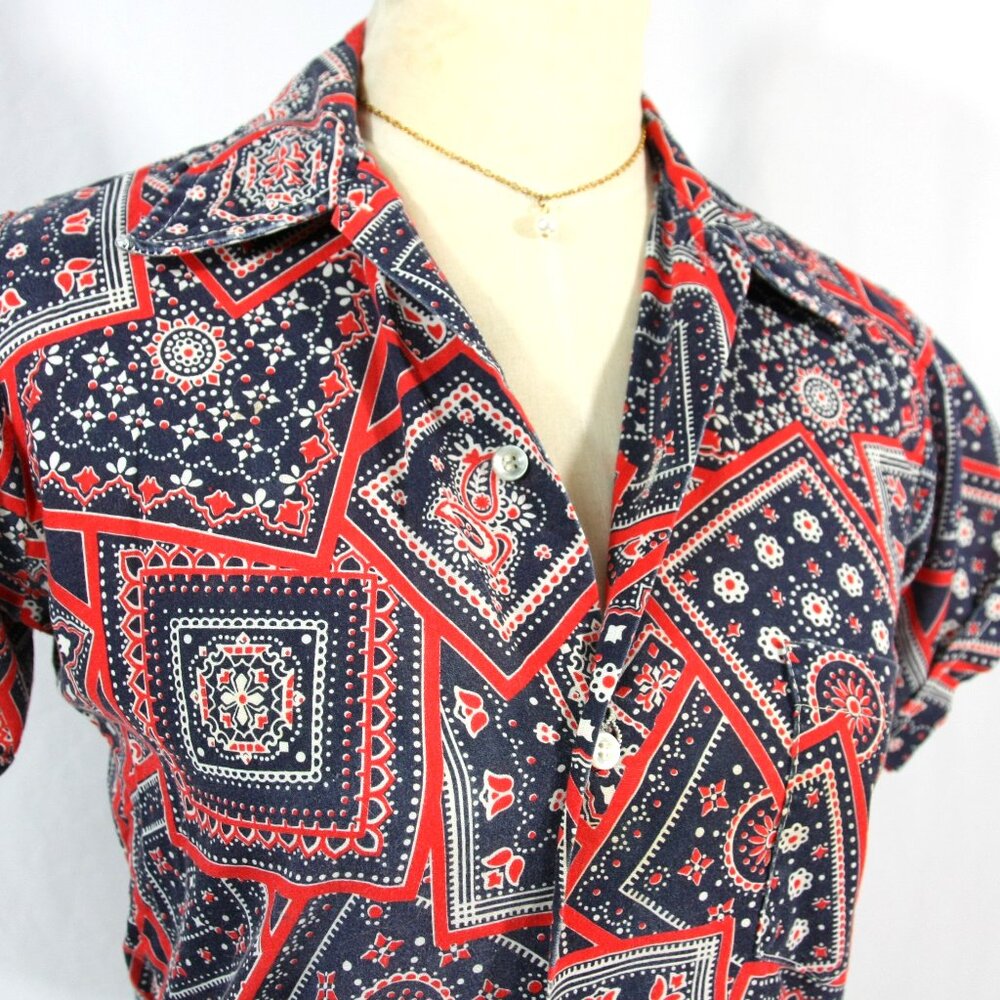 Vintage Sands Point Now Generation Bandana Patchwork Boys Short Sleeve Shirt S M - Picture 2 of 7